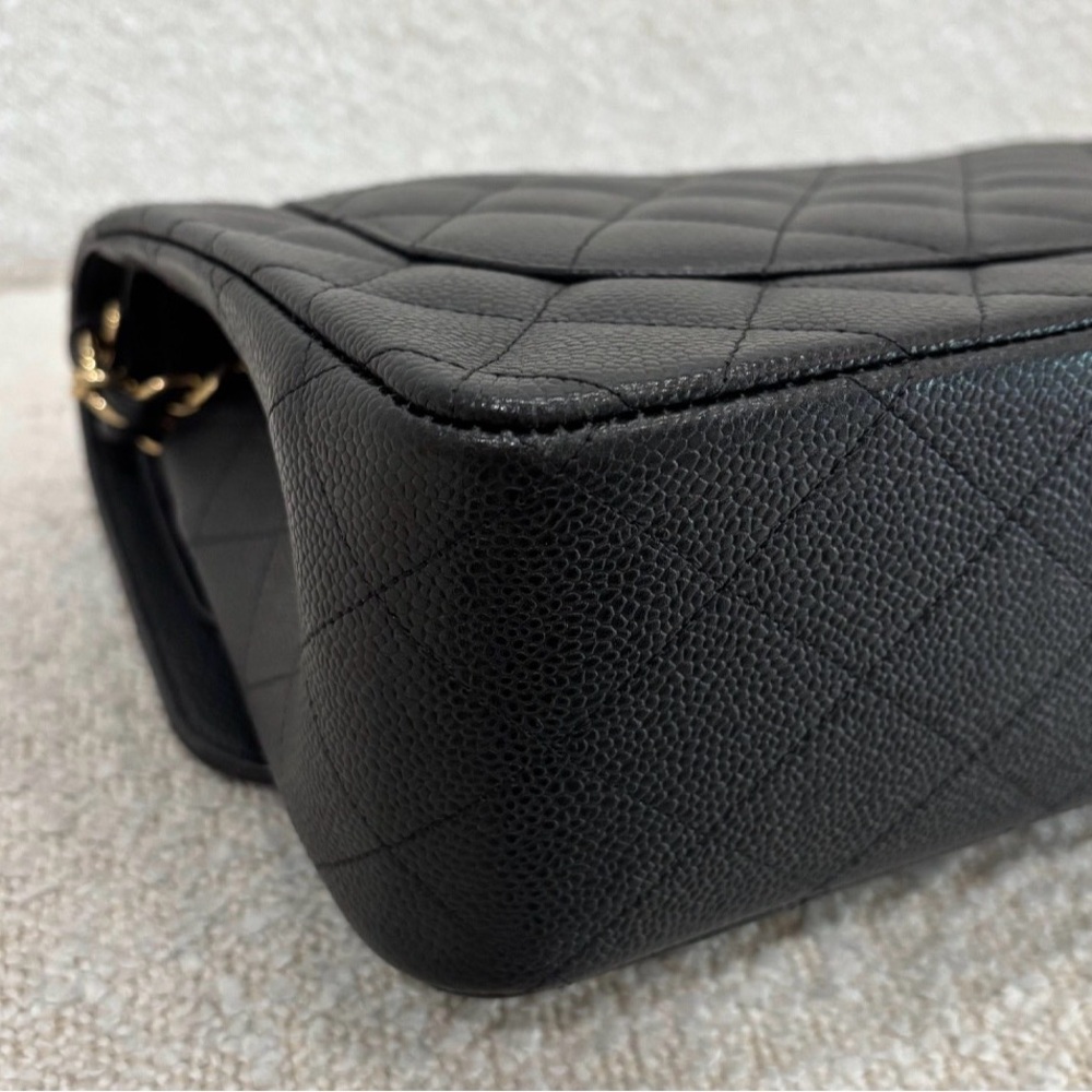 CHANEL Black Quilted Caviar Leather Double Flap Shoulder Bag with Gold Hardware - Picture 7 of 14